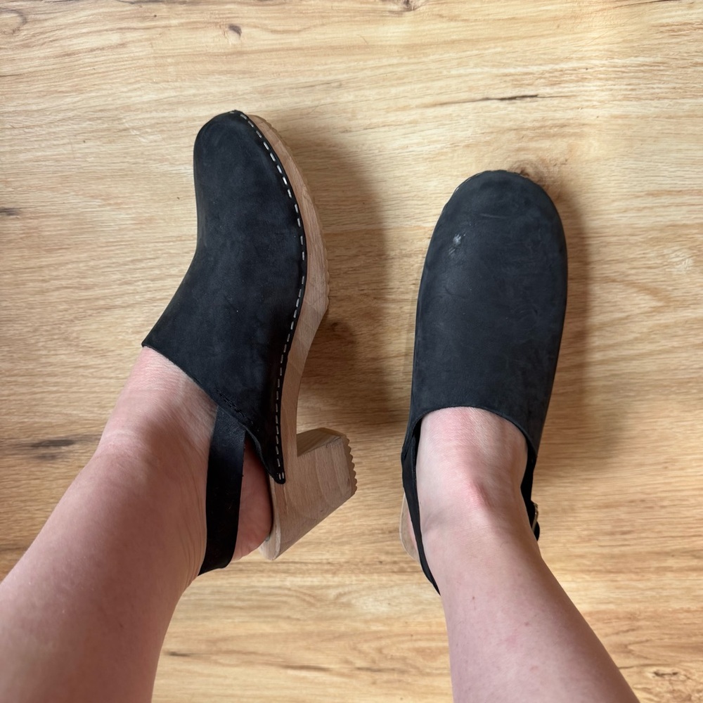 Black Suede Women's Mules with Wooden Heel - Picture 10 of 10